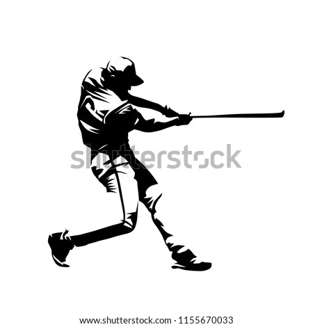 Baseball player, hitter swinging with bat, abstract isolated vector silhouette, ink drawing