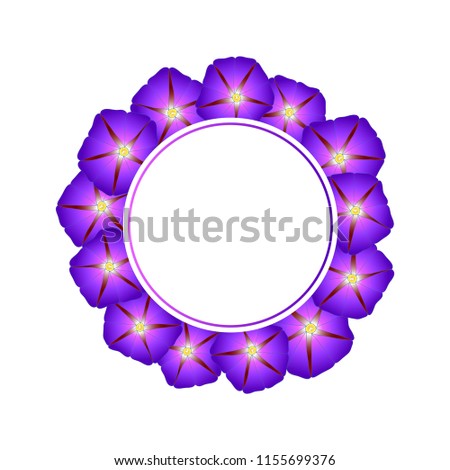 Purple Morning Glory Flower Banner Wreath. Vector Illustration.
