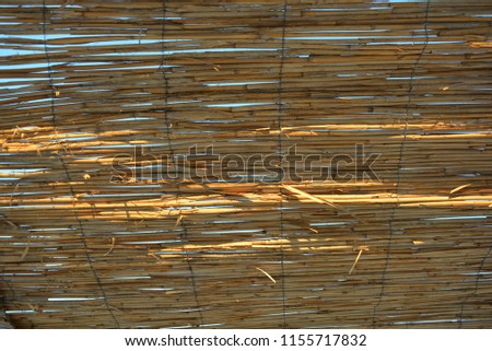 Stylish gold, yellow bars, banded sticks and straw sticks against the blue sky