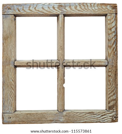 Very old grunge wooden window frame isolated in white Royalty-Free Stock Photo #115573861