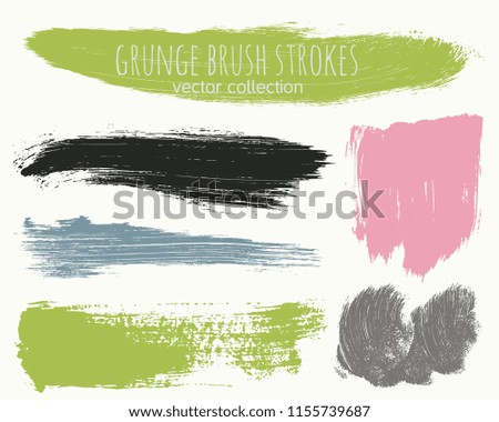 Paint lines grunge collection. Set of colored grungy hand drawn brush strokes isolated on white. Abstract ink texture, design elements, borders or frames. Brush strokes set backgrounds.