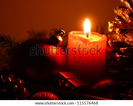 Christmas decoration with Christmas balls and candle