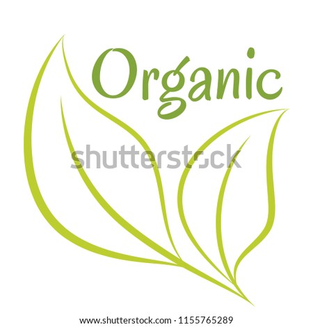 Organic products icon, food package label vector graphic design. Organic food logo, no chemicals sign with green leaves isolated on white. Tree leaves logo organic farming label, sticker vector emblem