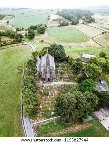 Aerial view of St. Mary's Church, Cottonstones, nr. Sowerby Bridge, West Yorkshire, UK