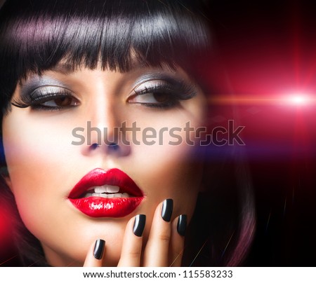 Beautiful Brunette Girl. Perfect Makeup.Make-up. Close-up Portrait
