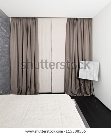 Modern minimalism style bedroom interior in monochrome tones