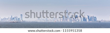 Panoramic view of Lower Manhattan and Jersey City from Staten Island, New York City, USA.