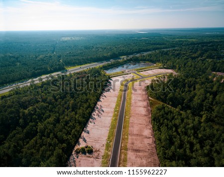 Aerial view of construction site for new homes in Yulee, Florida.