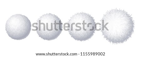 Vector set of realistic fur pompons isolated on white background. Eps8. RGB. Global color Royalty-Free Stock Photo #1155989002