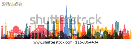 World famous Landmark colorful art. Global Travel And Journey Infographic Back. Vector Flat Design Template.vector/illustration.Can be used for your banner, business, education, website or any artwork Royalty-Free Stock Photo #1156064434