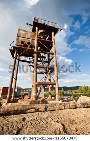 industrial tower on the island. Extraction of sand