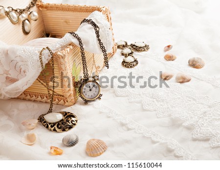 Vintage background with watch. Romantic photo