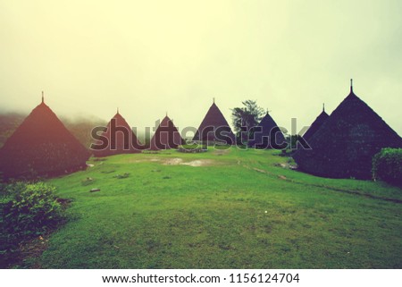 Wae Rebo Village in Flores Indonesia, the traditional Manggaraian ethnic village with cone-shaped traditional houses.