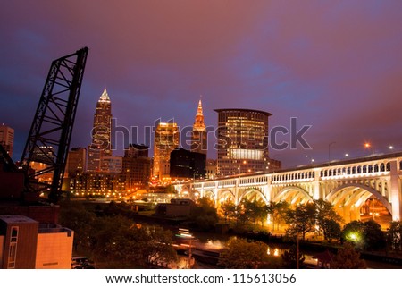 The city of Cleveland on a cloudy night