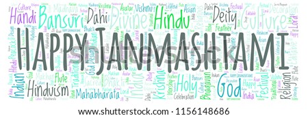 Happy Janmashtami in banner form   word cloud.