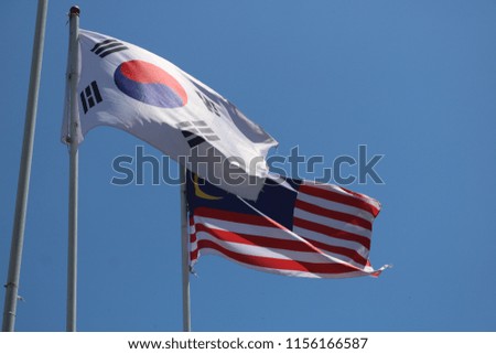 Flags of Malaysia and South Korea which flew in the sky