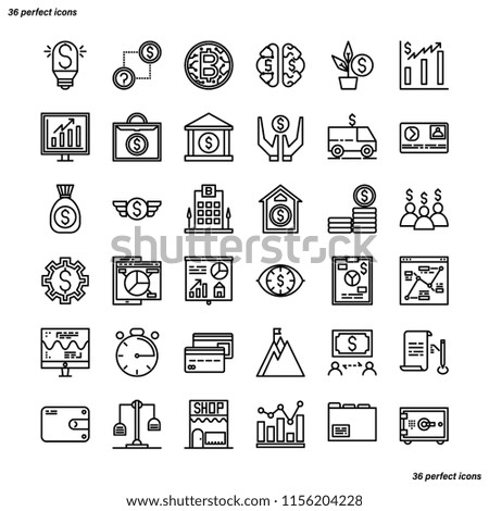 Banking and Financial Outline Icons perfect pixel. Use for website, template,package, platform. Concept business object design.
