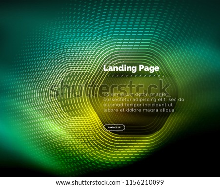 Neon glowing techno hexagon shape lines, hi-tech futuristic abstract background, landing page template. Vector illustration