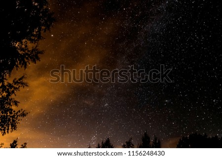 Night sky with stars, Milky Way in August 