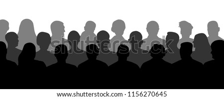 Crowd of people in the auditorium, silhouette vector. Audience cinema, theater Royalty-Free Stock Photo #1156270645