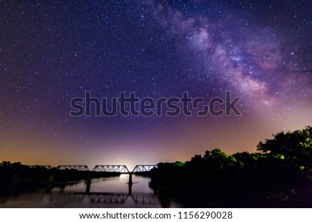 Milky Way shot over the Carpenters Bluff Bridge near the Texas Oklahoma border on the Red River. 