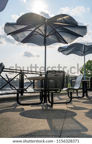 Patio Umbrella Tables along Downtown Waterfront