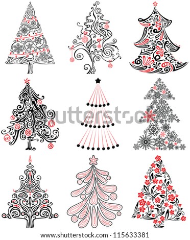 Cute Christmas Tree Silhouette Set