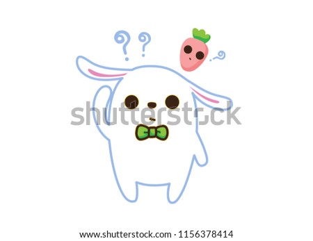 Cute Character Cartoon Rabbit on White Background, Cute Animal, Vector Illustration.