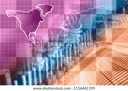 Computer background with electronic device and map.