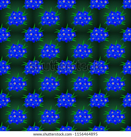 Vector illustration. Seamless floral pattern in cute forget-me-not flowers in gray, blue and green colors.