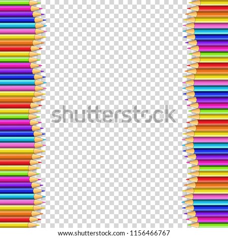 Vector border frame made of 
colorful wooden pencils isolated on transparent background. Back to school framework bordering template concept, banner, poster with empty copy space for text, clip art.