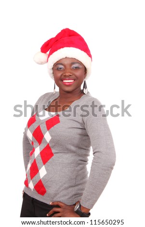 Happy girl in Santa hat