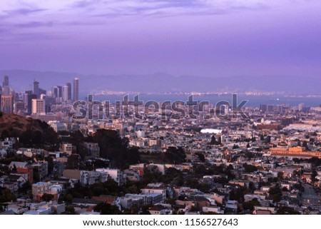 Cityscape of San Francisco and skyline of downtown in dusk. California, USA