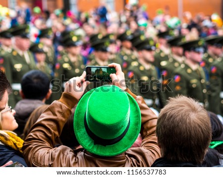St. Patrick's day parade in Dublin, Ireland.  Royalty-Free Stock Photo #1156537783