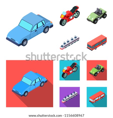 Motorcycle, golf cart, train, bus. Transport set collection icons in cartoon,flat style vector symbol stock illustration web.
