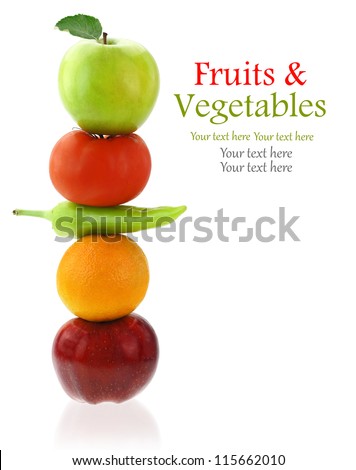 Fresh fruits and vegetables isolated on white Royalty-Free Stock Photo #115662010