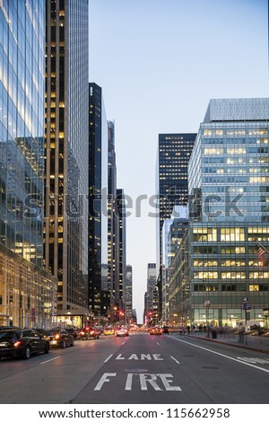 Twilight in Downtown of NYC Royalty-Free Stock Photo #115662958