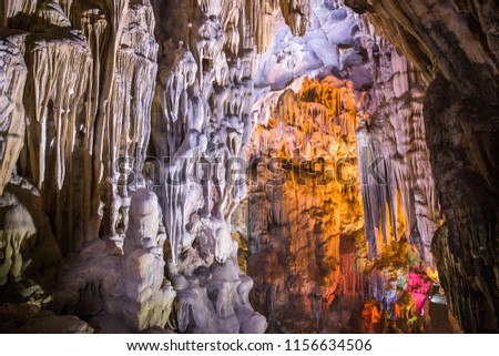 Thien Cung Cave in Ha Long Bay, Vietnam. This is one of the most beautiful caves in Vietnam.