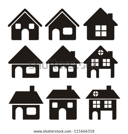 Illustration of home icons, house silhouettes on white background, vector illustration