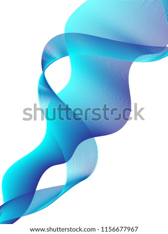 Cyan curve lines wavy shapes abstract vector background. Futuristic graphic design with curves texture, wavy lines smooth surface effect in blue. Cover layout backdrop wavy ripple pattern template.