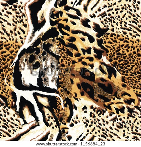 Seamless wild  leopard safari skin pattern. Mix of Tiger skin, jaguar skin, leopard print.  Royalty-Free Stock Photo #1156684123