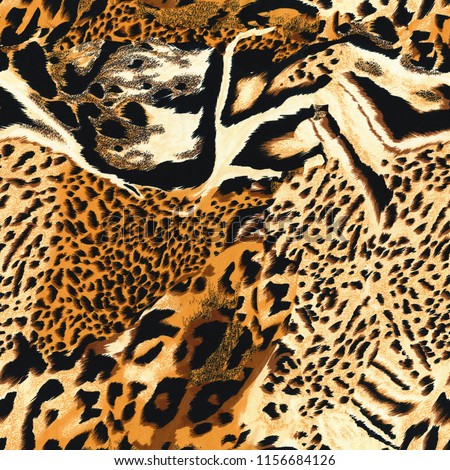 Seamless wild safari skin pattern. Mix of Tiger skin, jaguar skin. 