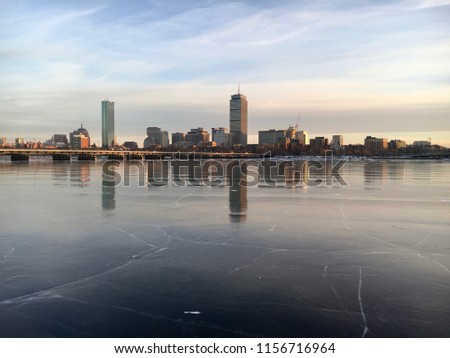 Ice on Charles River, Boston Skyline