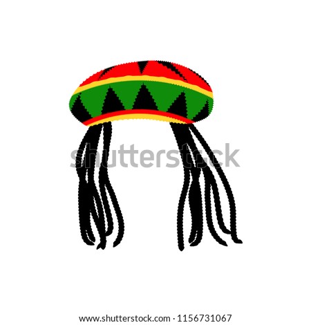 Jamaican rasta hat with dreadlocks. Reggae style avatar. Isolated on white background. Vector EPS 10. Royalty-Free Stock Photo #1156731067