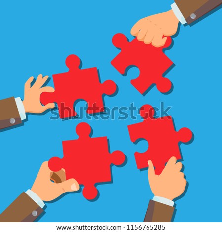 Solution Concept Vector. Businessman Hands With Puzzle. Metaphor. Success Strategy. Brainstorming, Find Way Out. Flat Cartoon Illustration

