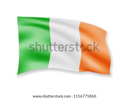 Waving Ireland Flag on white. Flag in the Wind. Vector illustration.