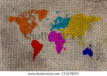 World Map, World background on Burlap