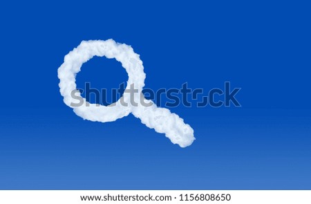 stylized image of a magnifier from a cloud symbolizing a search,Stylized magnifier sign against the sky