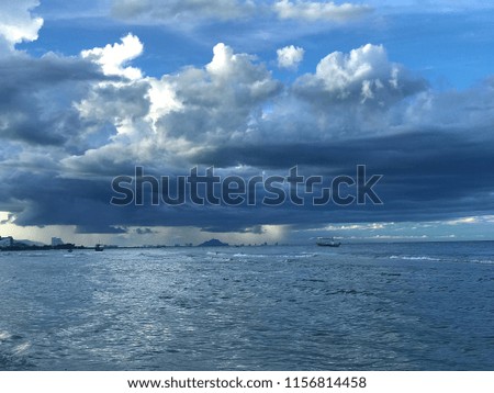 Evening cloudy sky over the strong wave at Huahin beach, Thailand