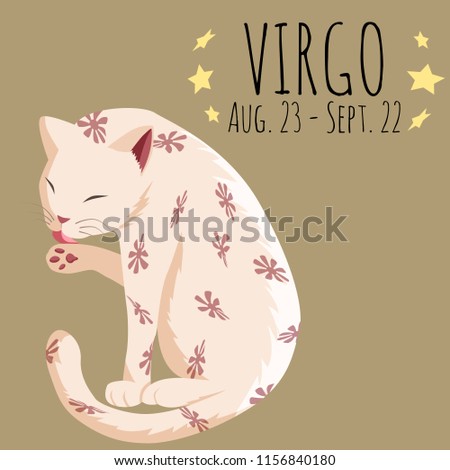 Virgo zodiac sign; cartoon lovely cat character stylized virgo zodiac; vector EPS 10